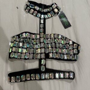 Club Exx Black Rhinestone Harness Top